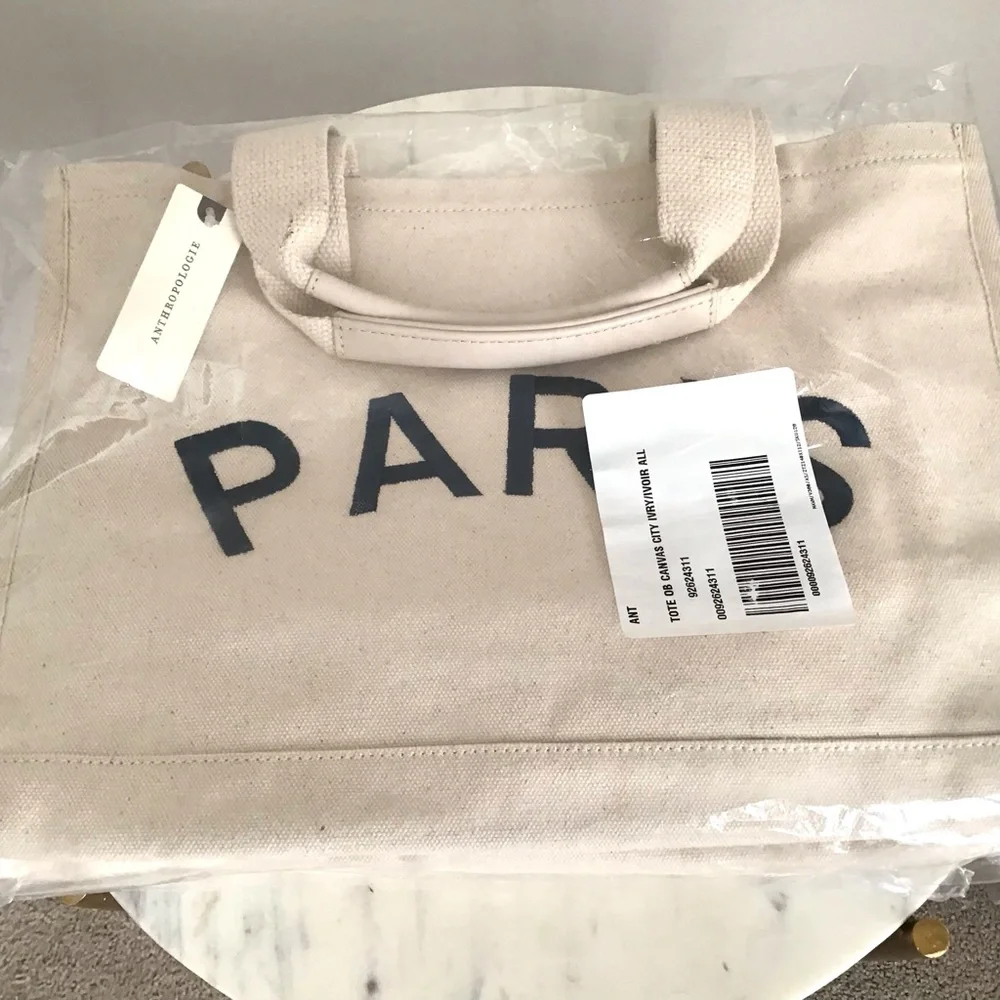 Anthropologie Canvas City Tote Bag Crossbody Satchel Paris New With Tag - Picture 10 of 11